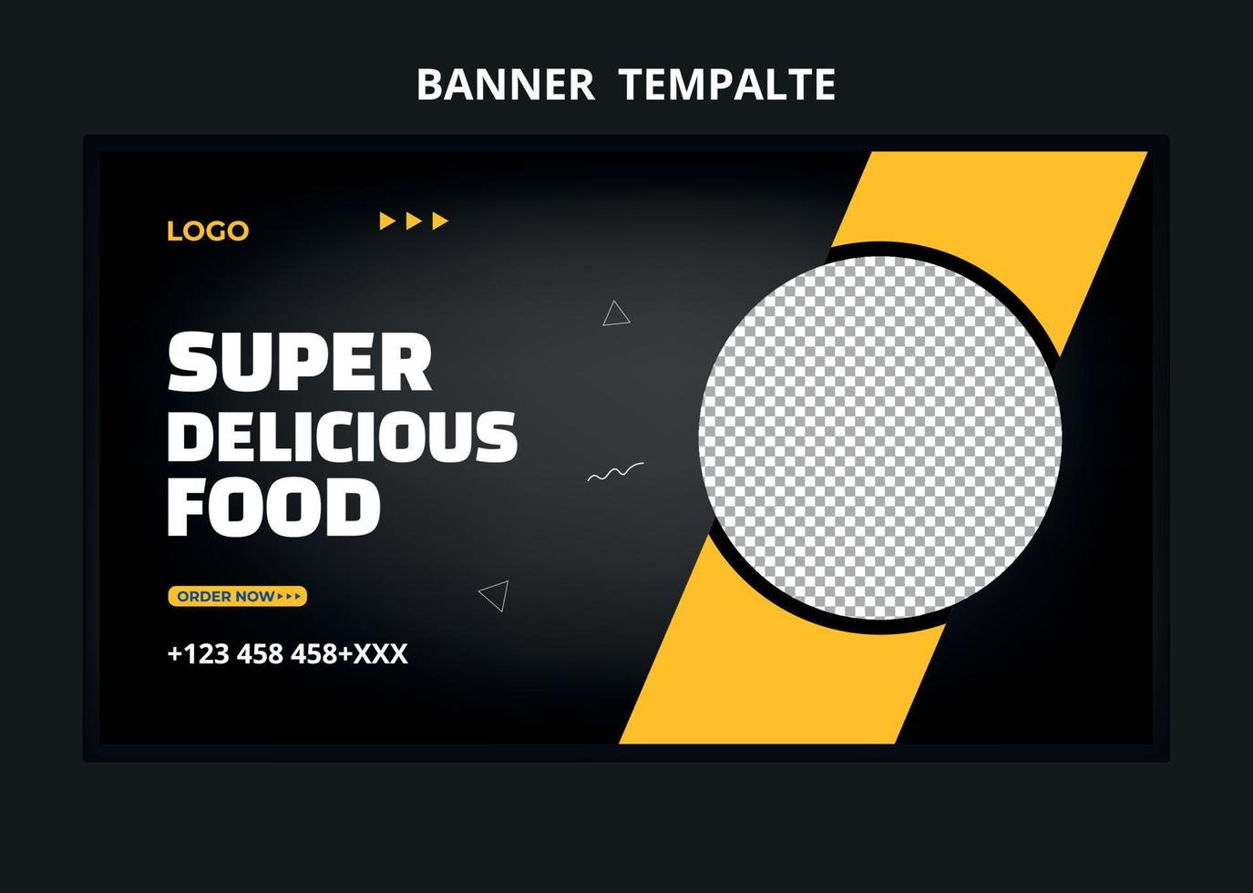 Restaurant food menu social media marketing web banner. Pizza, burger or hamburger online sale promotion video thumbnail. Fast food website background. Food flyer with logo and business icon. vector