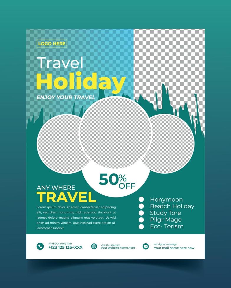 Travel poster or flyer pamphlet brochure design. Travel flyer template for travel agency vector