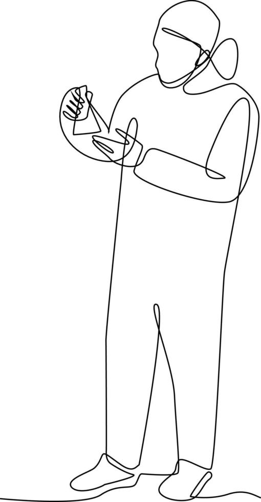 Continuous one line drawing scientist doing some research. laboratory activity concept. Single line draw design vector graphic illustration.