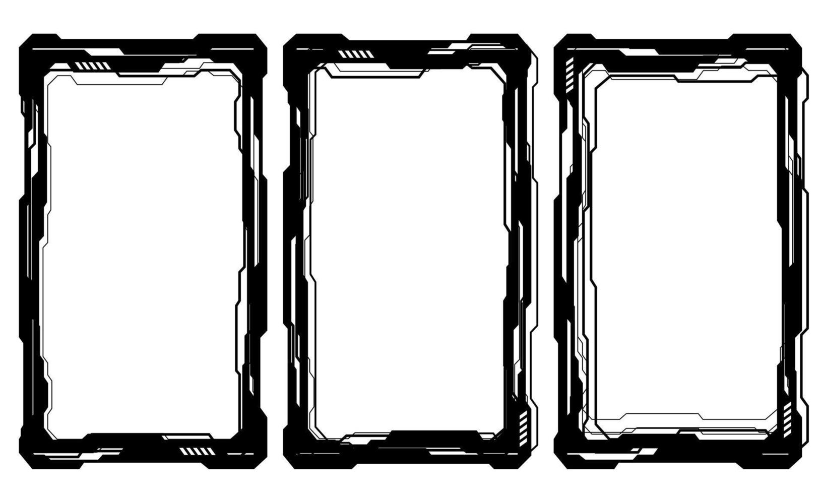 Abstract black cyber circuit line frame HUD blank space collection set on white design modern technology futuristic background vector