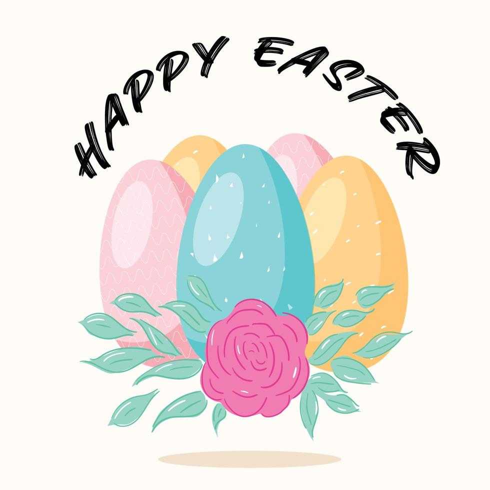 happy Easter card design with cute bunny and flowers. vector