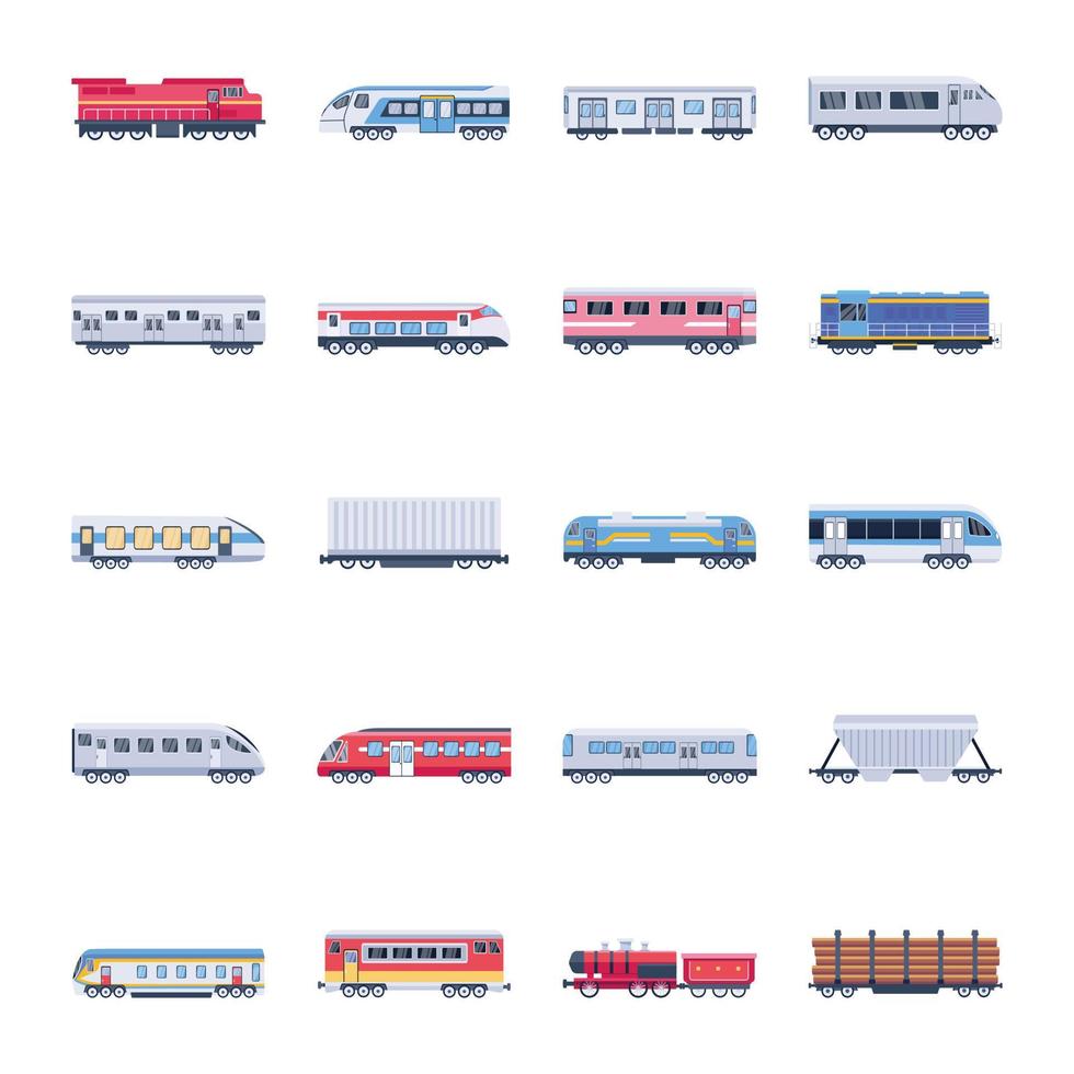 Set of Railway Transport Flat Vectors