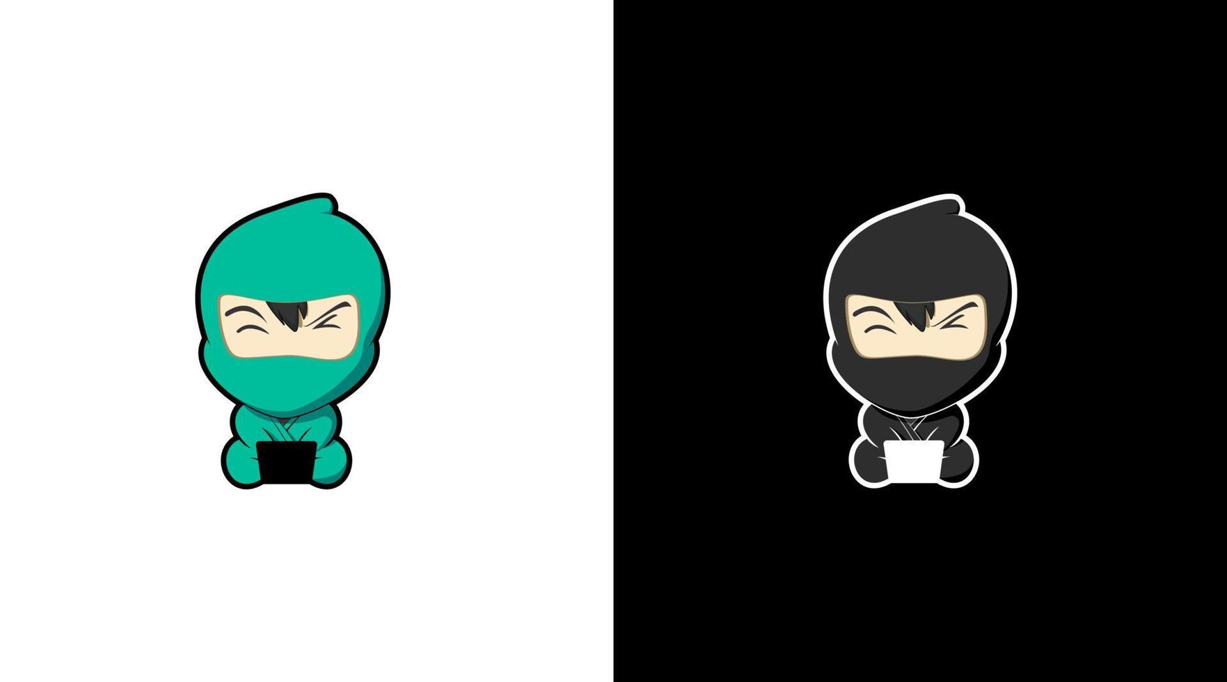 linda ninja logo con máscara y ordenador portátil diseño vector monograma icono modelo