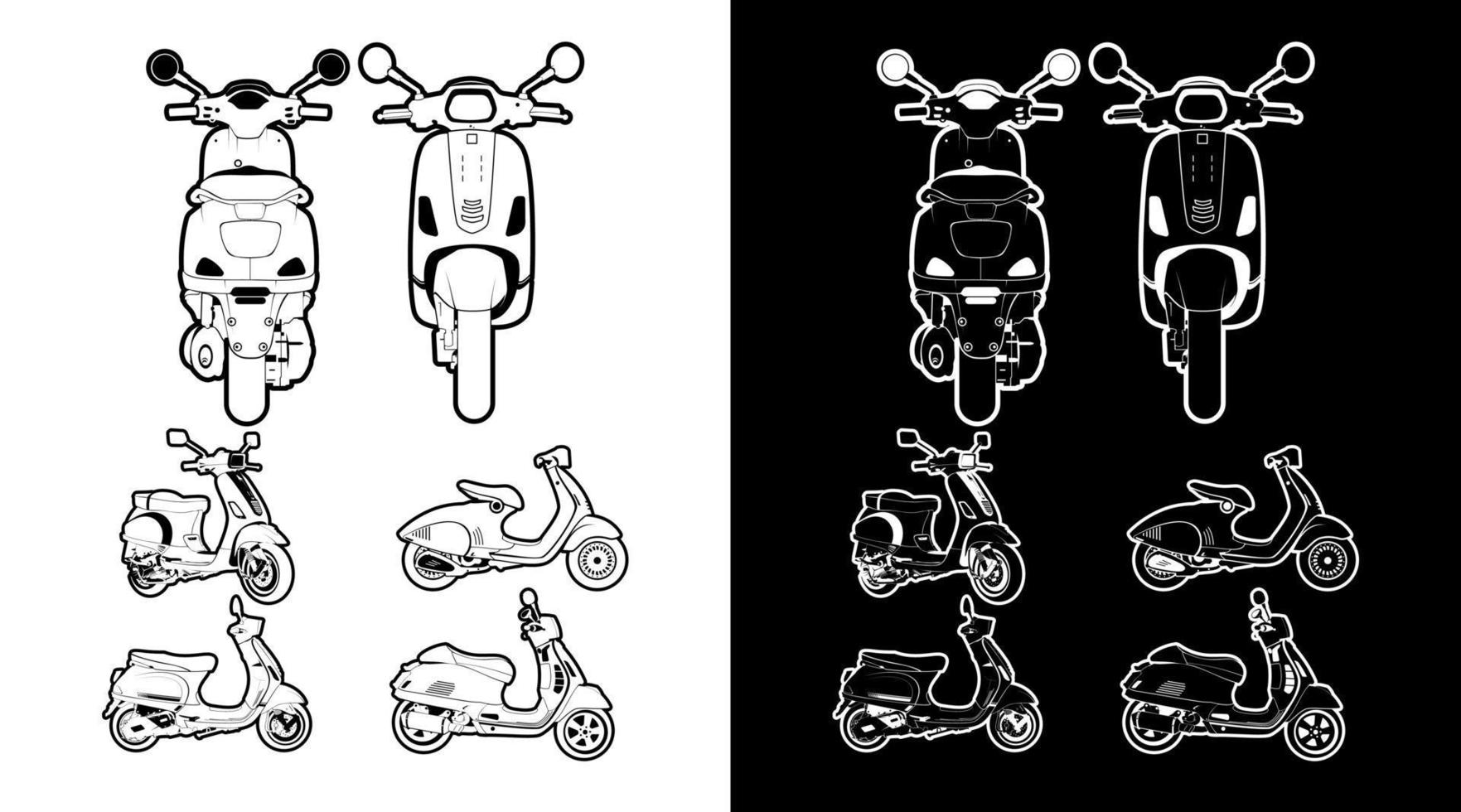 Scooter outline vehicle detailed icon collection bundle vector illustration Design