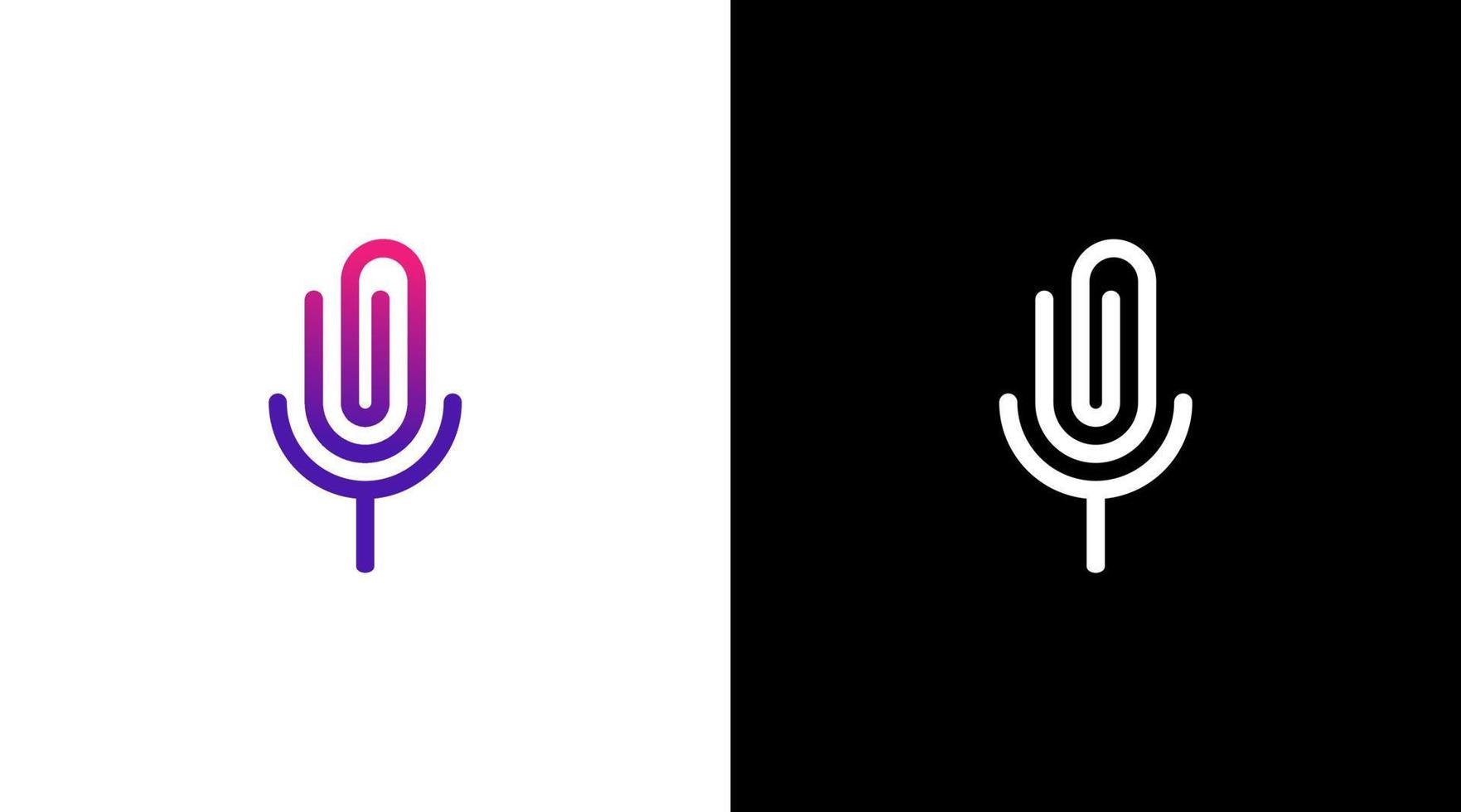 microphone mic logo and paper clip vector monogram icon style Design template