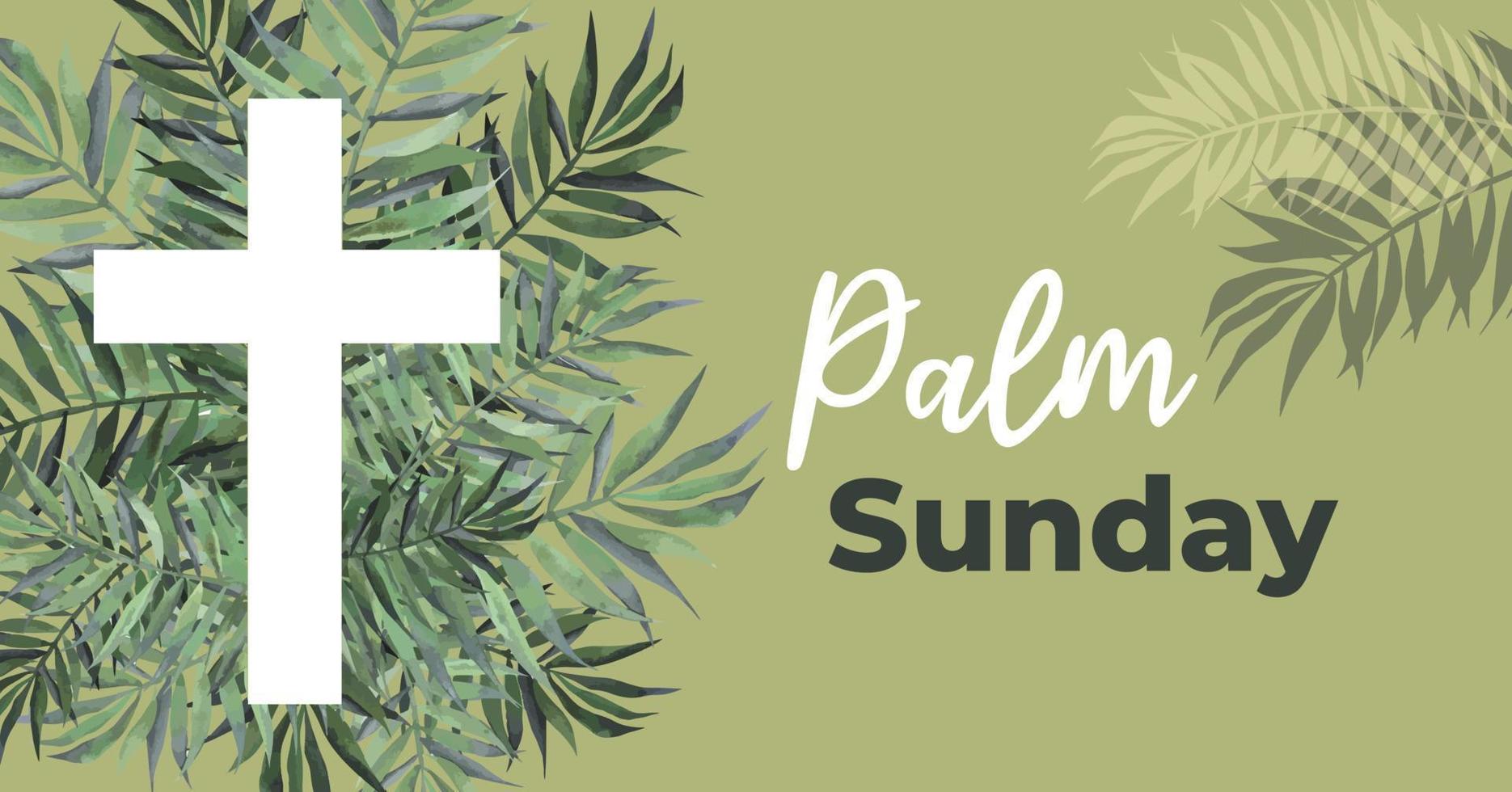 illustration of Christian Palm Sunday with palm branches and leaves and cross illustration vector