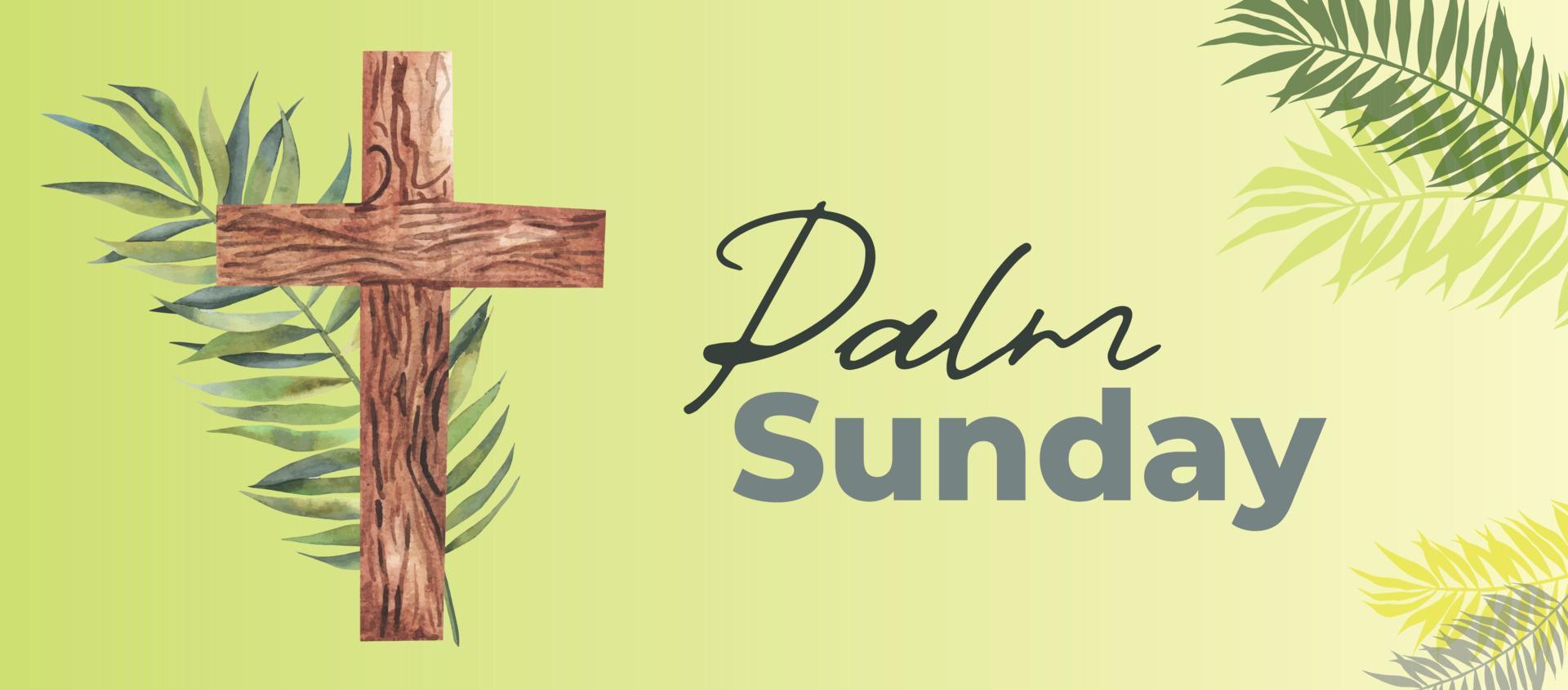 illustration of Christian Palm Sunday with palm branches and leaves and cross illustration vector