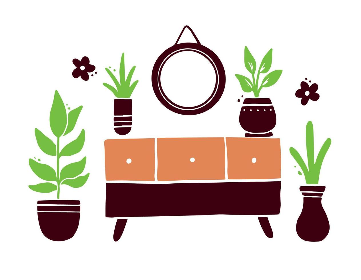 Hand drawn set of cute home plant vector