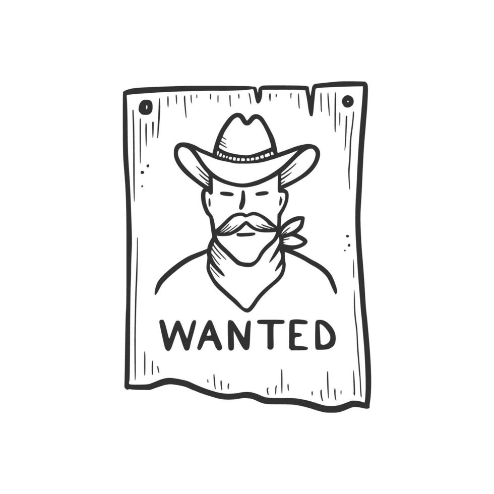 Hand drawn bandit cowboy wanted element vector