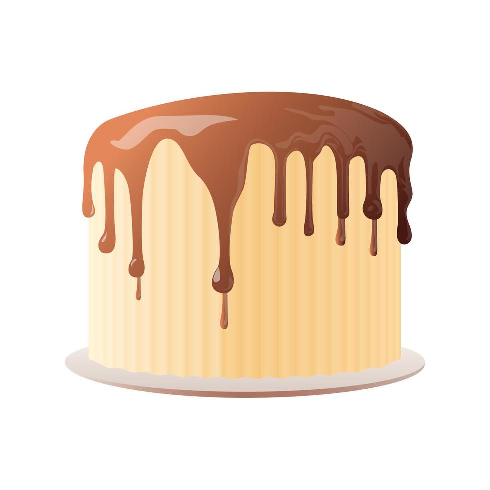 Chocolate Cake with Chocolate Icing and Chocolate Drips - Cake with Chocolate on a white Background. Vector illustration in cartoon style.