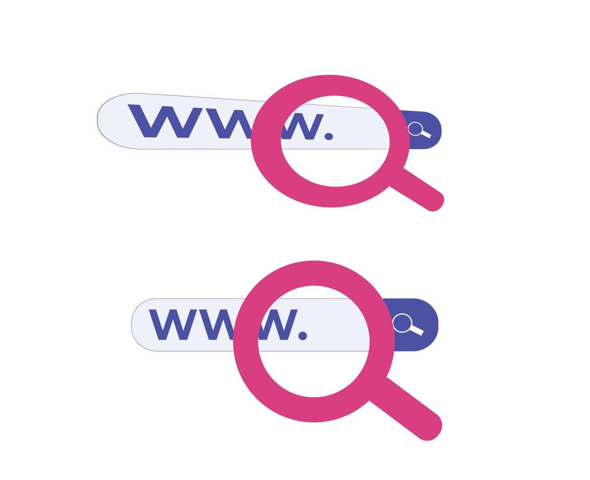 search icon on a internet. search icon on a web page. search on web page with magnifying glass icon and search engine on internet vector