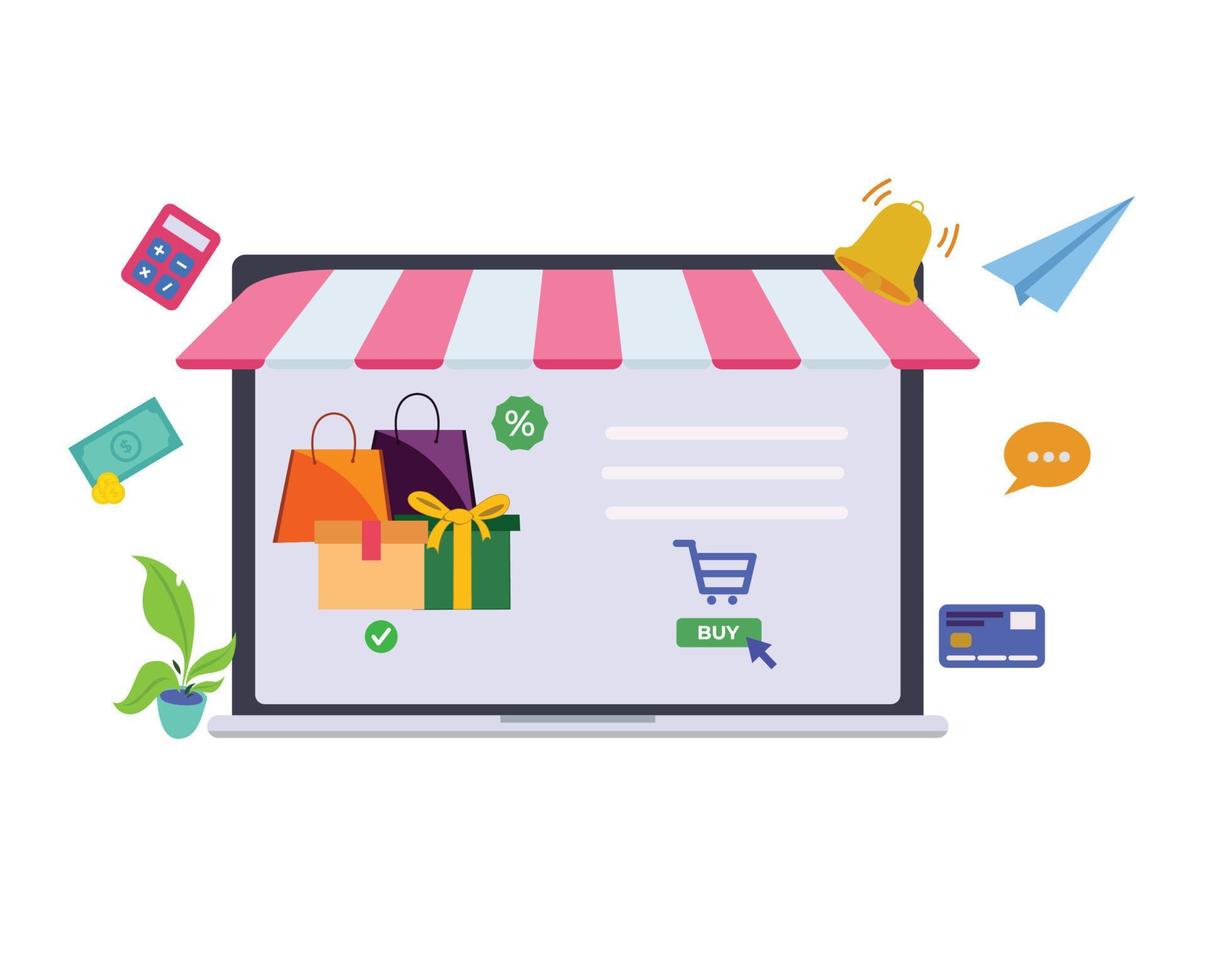 online shopping icon using laptop vector