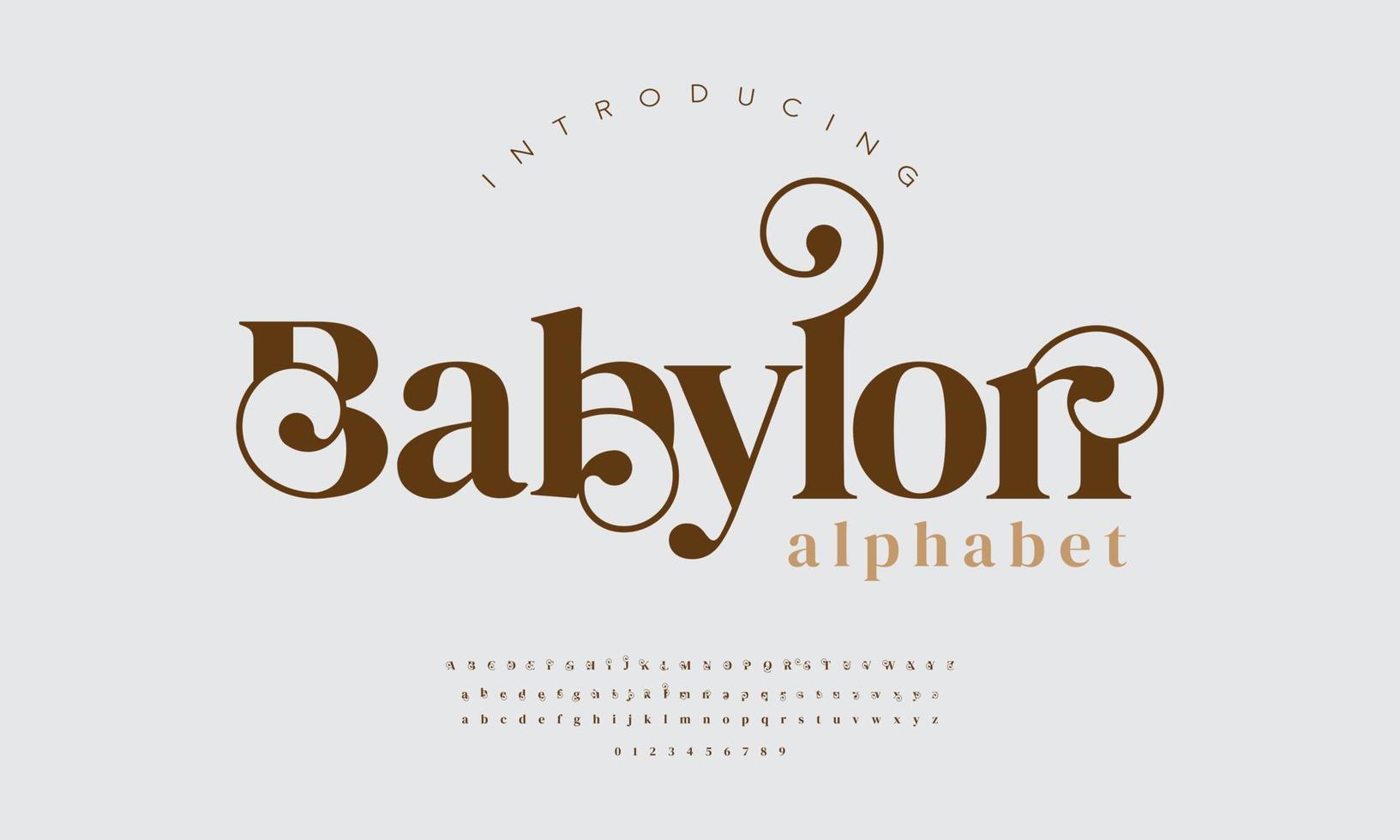 Babilonia Ashion fuente alfabeto. mínimo moderno urbano fuentes para logo, marca etc. tipografía tipo de letra mayúscula minúsculas y número. vector ilustración