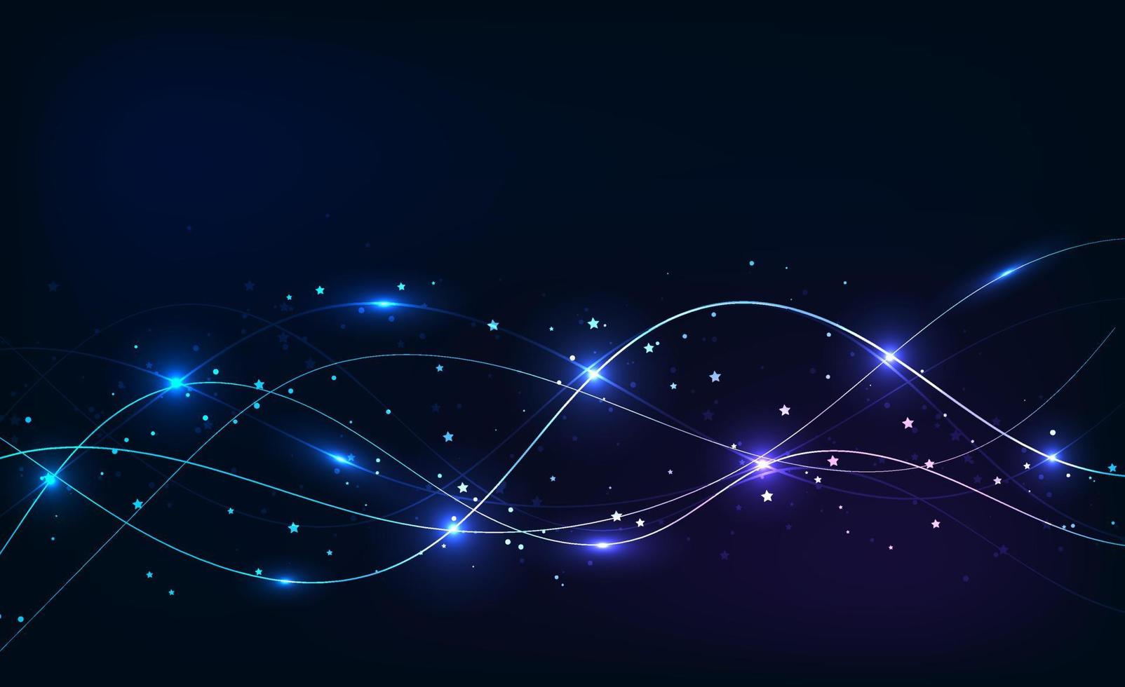 Dark abstract background with glowing lines and dots. vector
