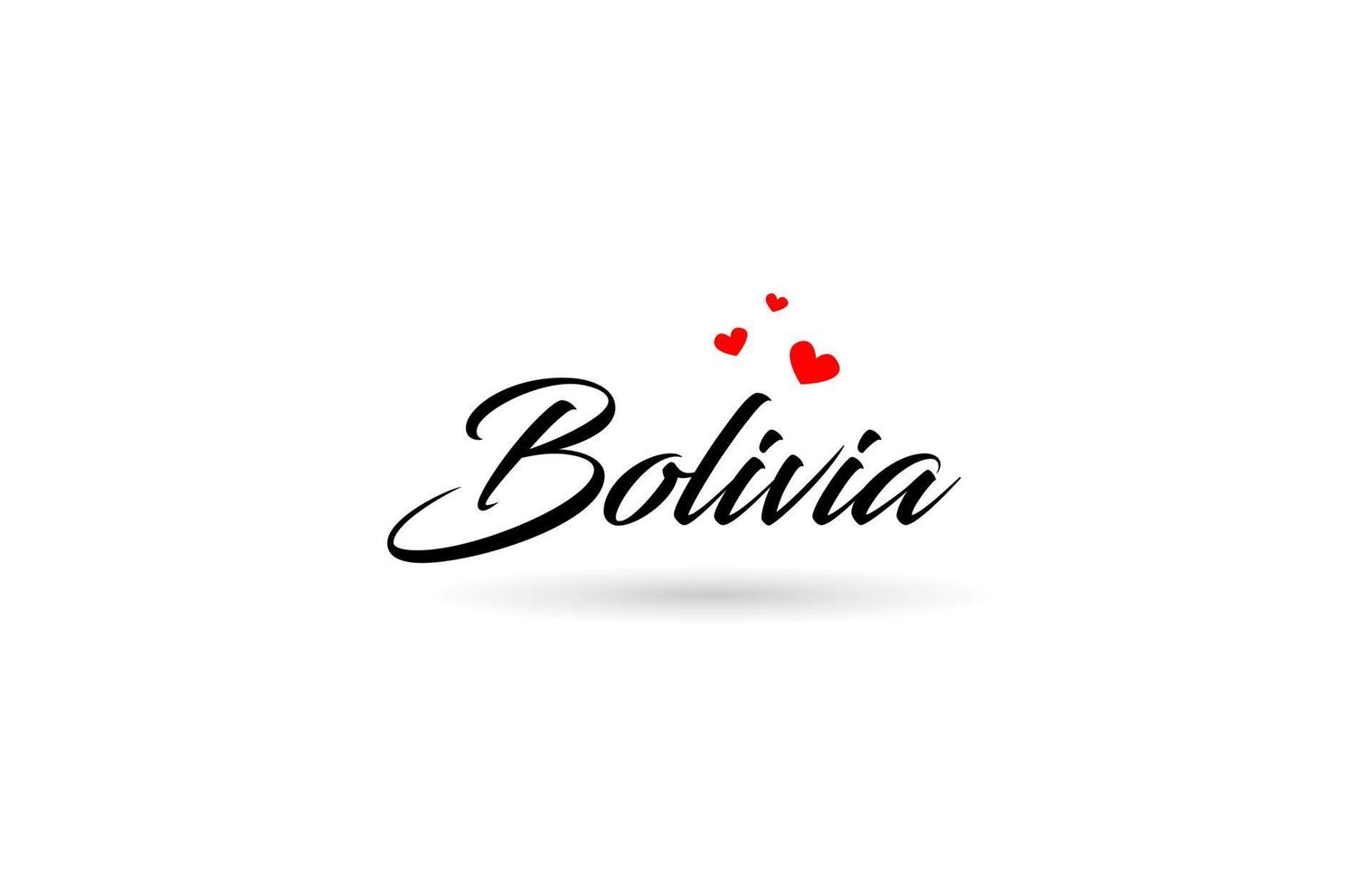 Bolivia name country word with three red love heart. Creative typography logo icon design vector