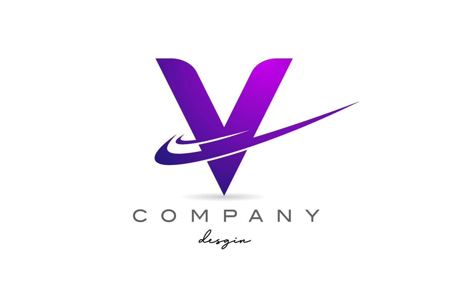 V purple alphabet letter logo with double swoosh. Corporate creative template design for business and company vector