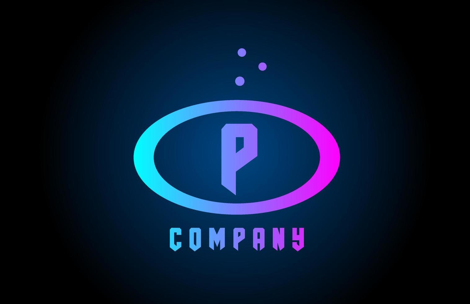 blue and pink P ellipse alphabet bold letter logo with dots. Corporate creative template design for company and business vector