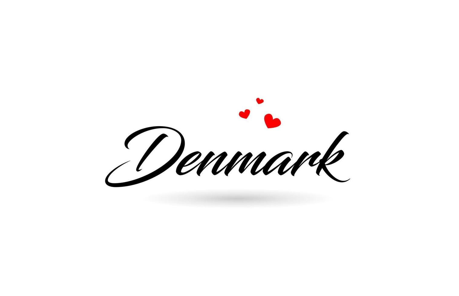 Dinamarca nombre país palabra con Tres rojo amor corazón. creativo tipografía logo icono diseño vector