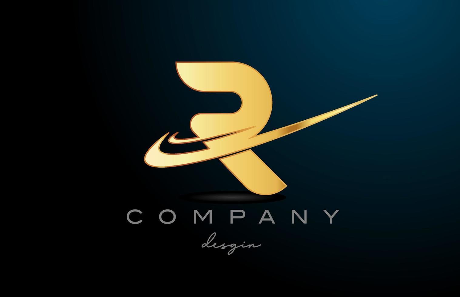 R alphabet letter logo with double swoosh in gold golden color. Corporate creative template design for company vector