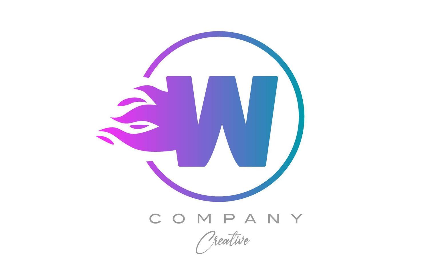 pink W alphabet letter icon for corporate with purple flames. Design with  suitable for a company logo vector