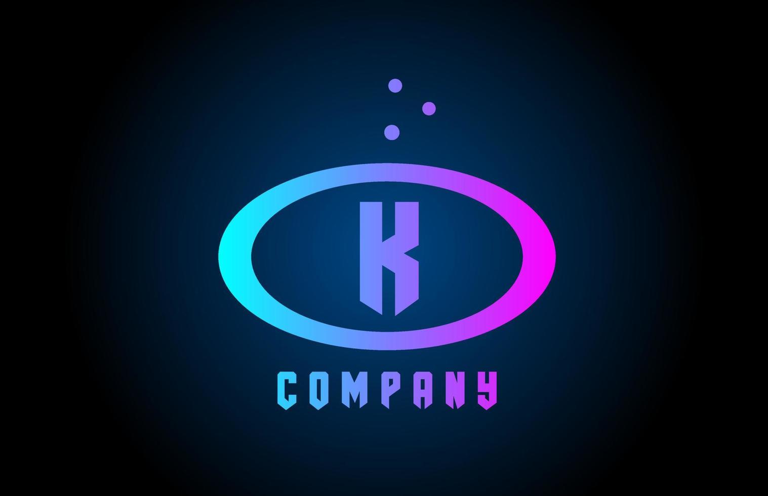 blue and pink K ellipse alphabet bold letter logo with dots. Corporate creative template design for company and business vector