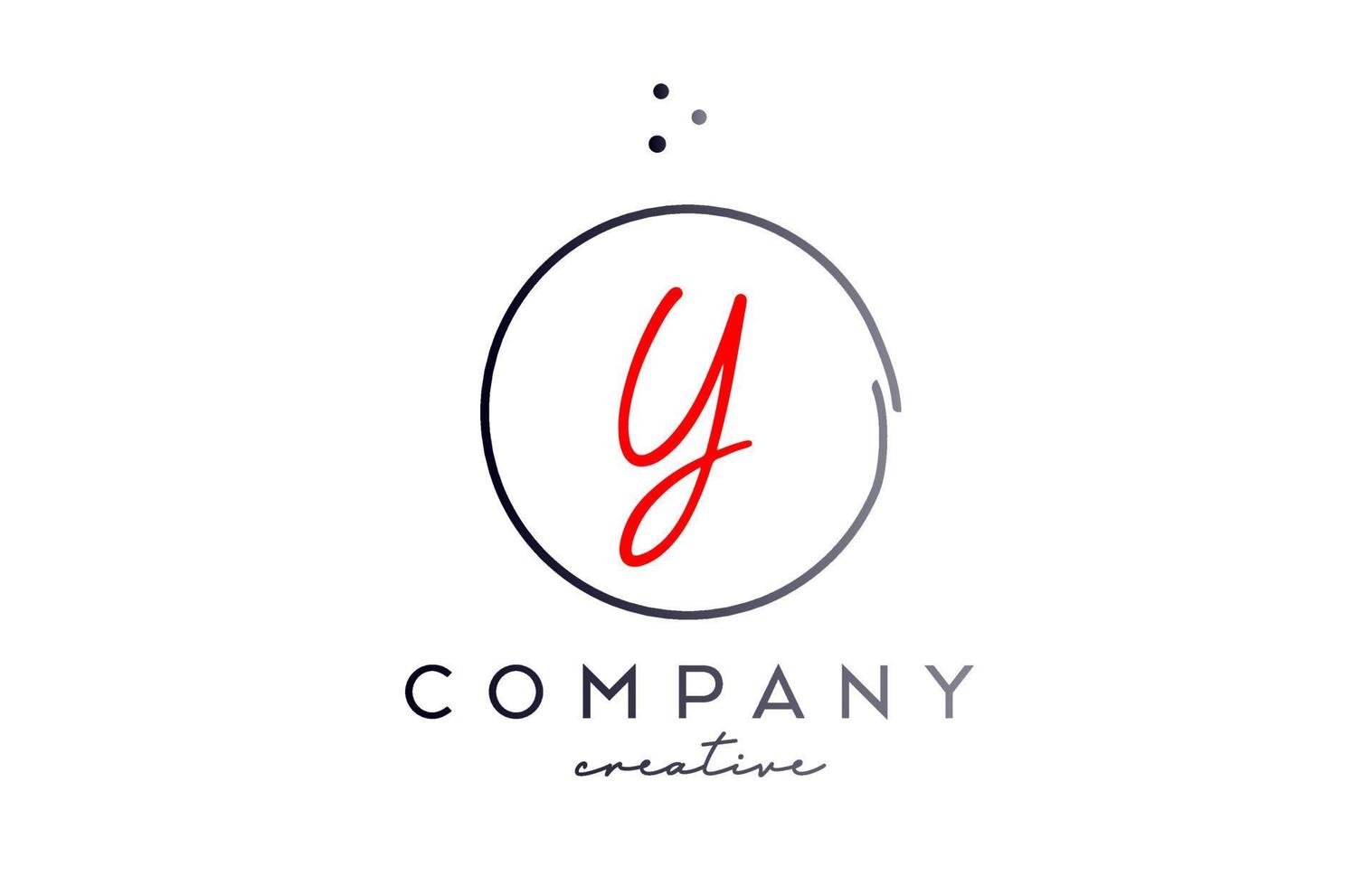 Circle Y handwritten alphabet letter logo with dots and black red color. Corporate creative template design for company and business vector
