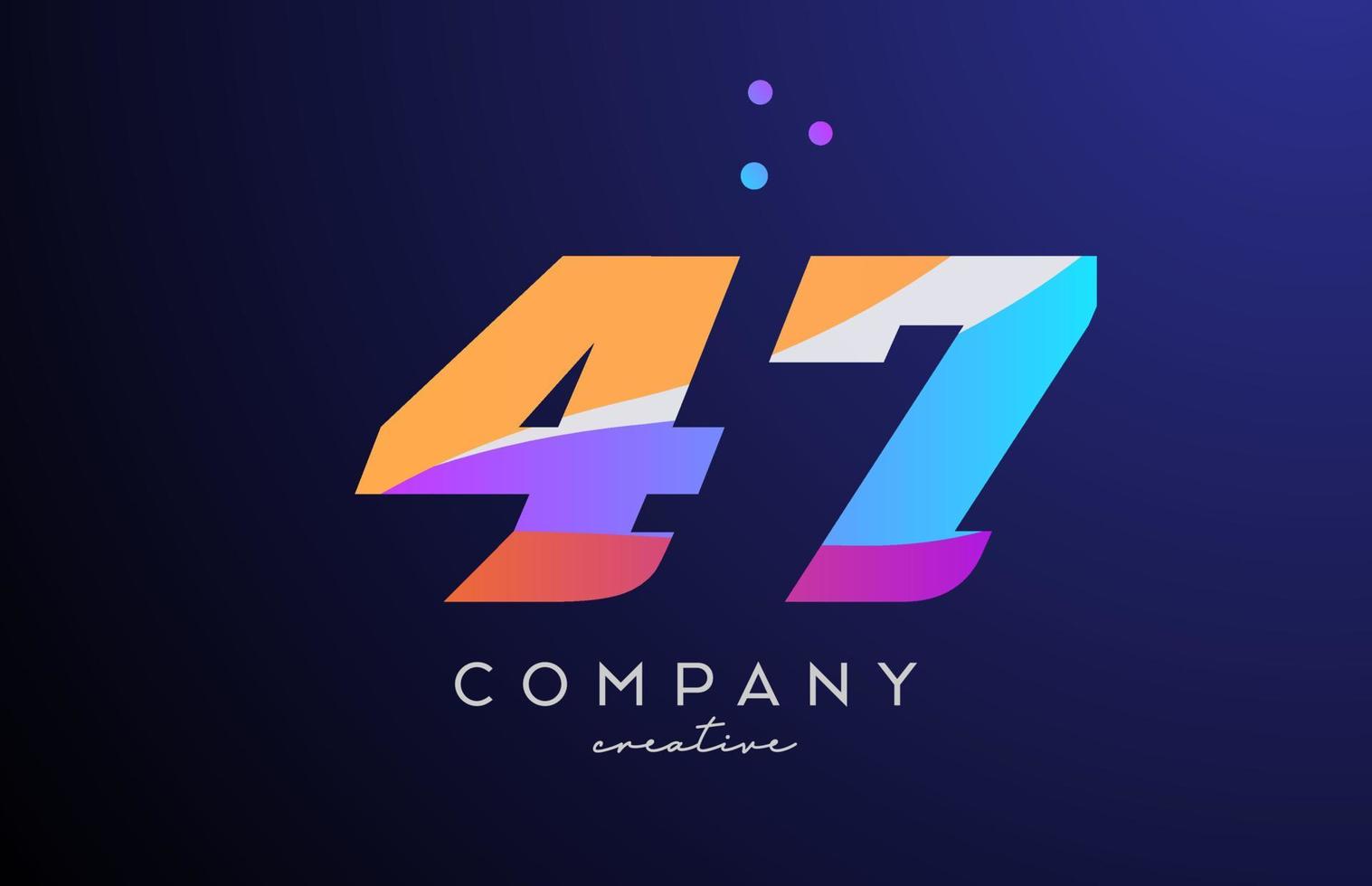 colored number 47 logo icon with dots. Yellow blue pink template design for a company and busines vector