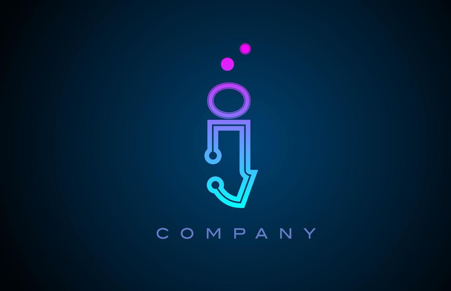 I alphabet letter logo icon design with pink blue color and dots. Creative template for business and company vector