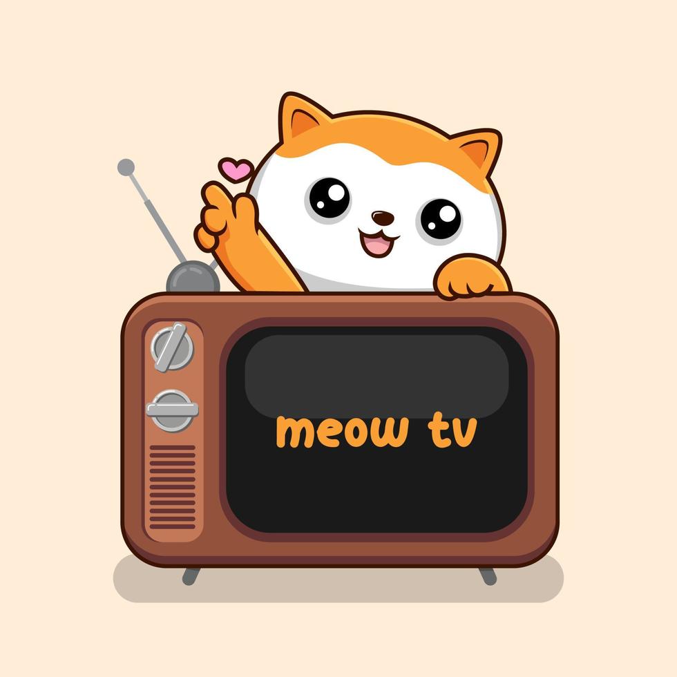 gato con antiguo televisión - linda naranja gato amor patas encima televisión vector