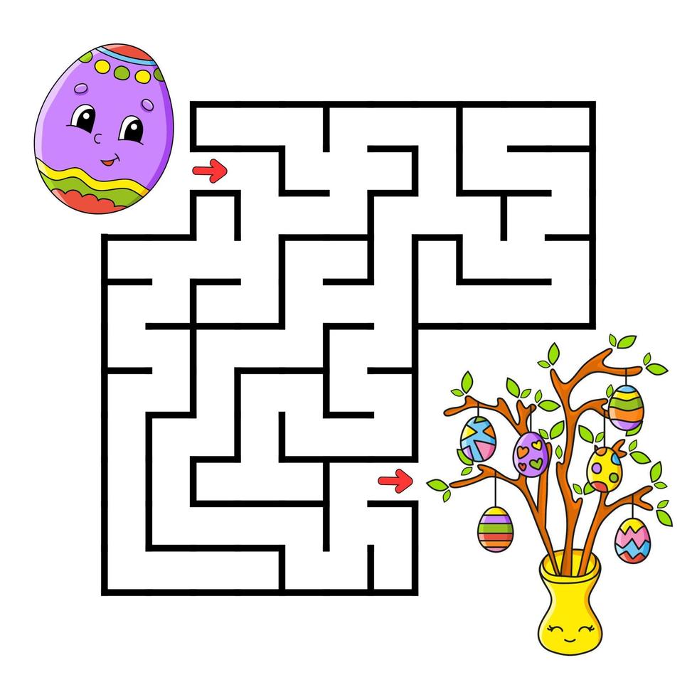 Square maze. Game for kids. Puzzle for children. Labyrinth conundrum. Color vector illustration. Isolated vector illustration. cartoon character. Easter theme.