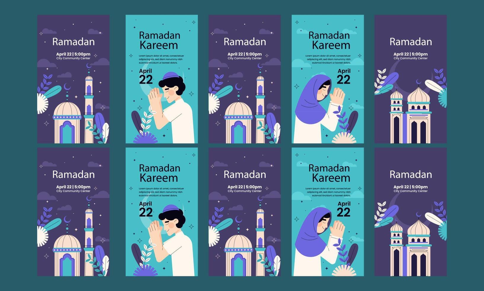 happy ramadan kareem social media stories vector flat design