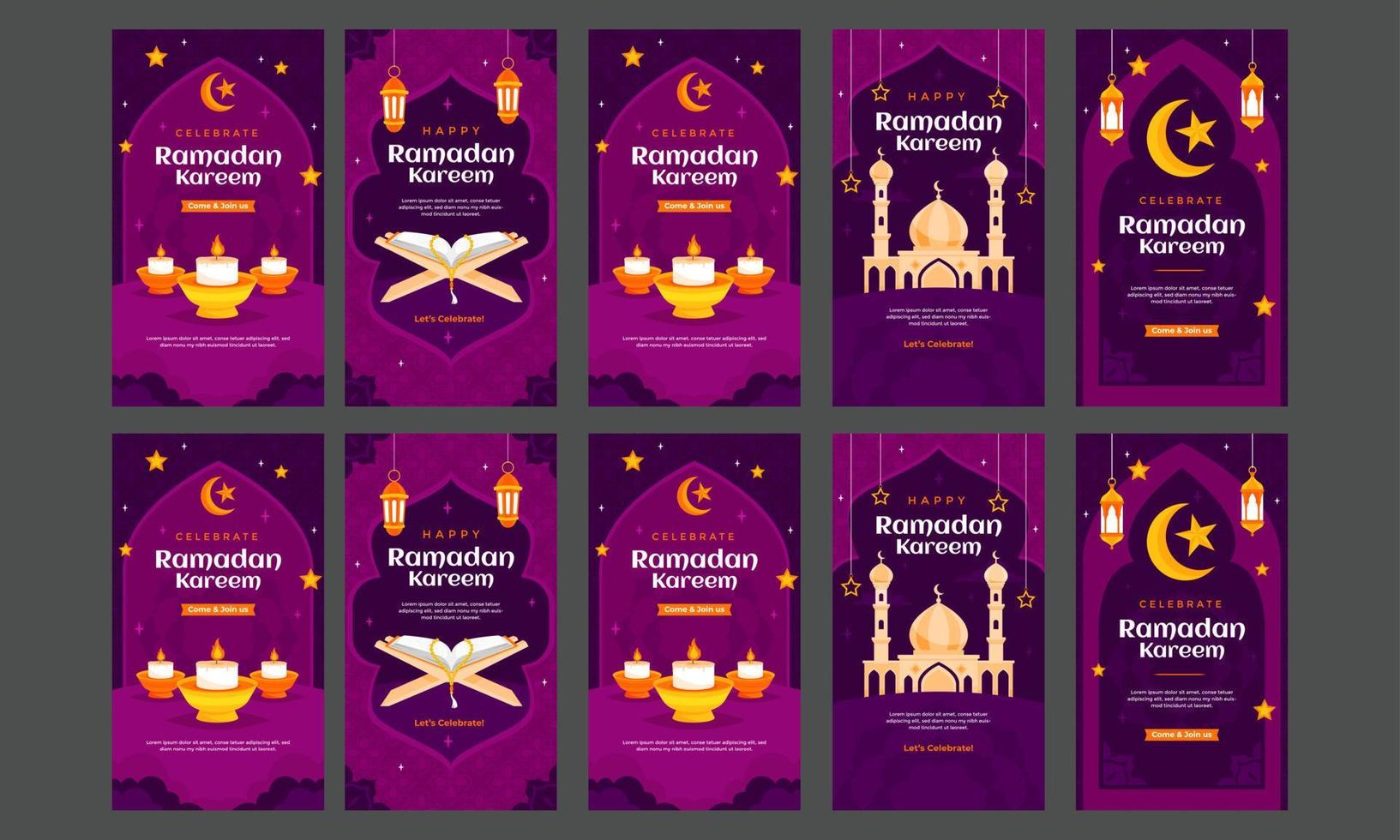 contento celebrando Ramadán kareem social medios de comunicación cuentos vector plano diseño
