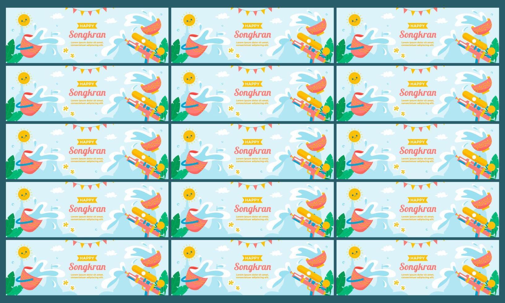 happy songkran festival banner set vector flat design