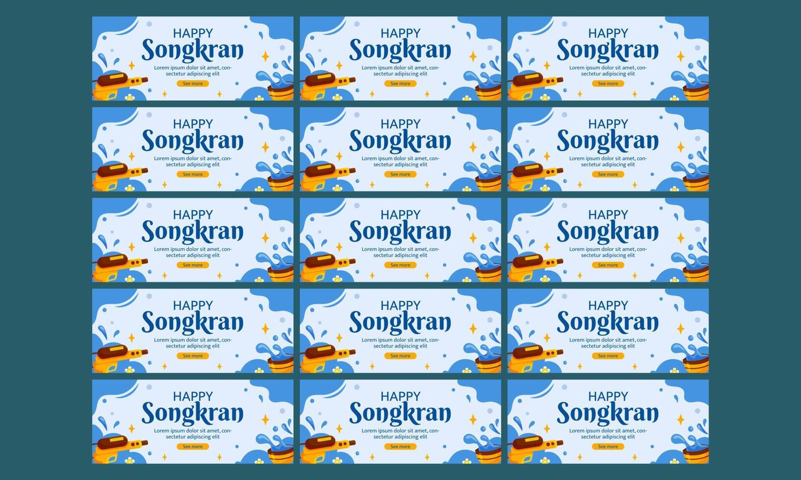 contento Songkran festival bandera conjunto vector plano diseño