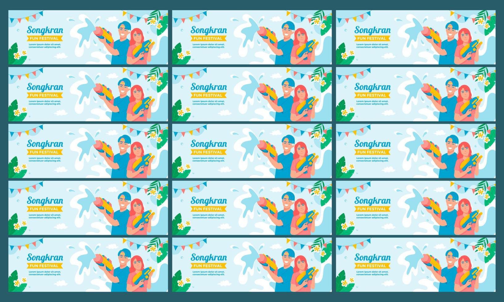 contento Songkran festival bandera conjunto vector plano diseño