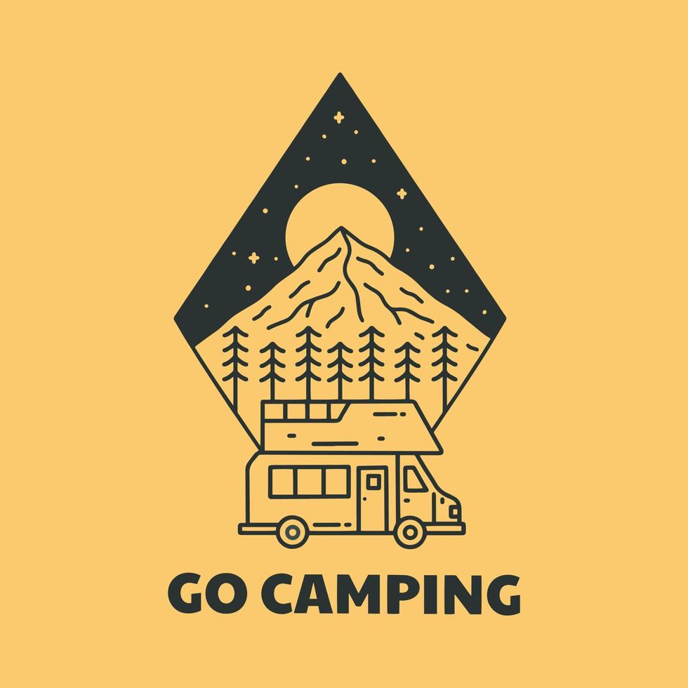 Go camping go wonderful place in mono line vector art