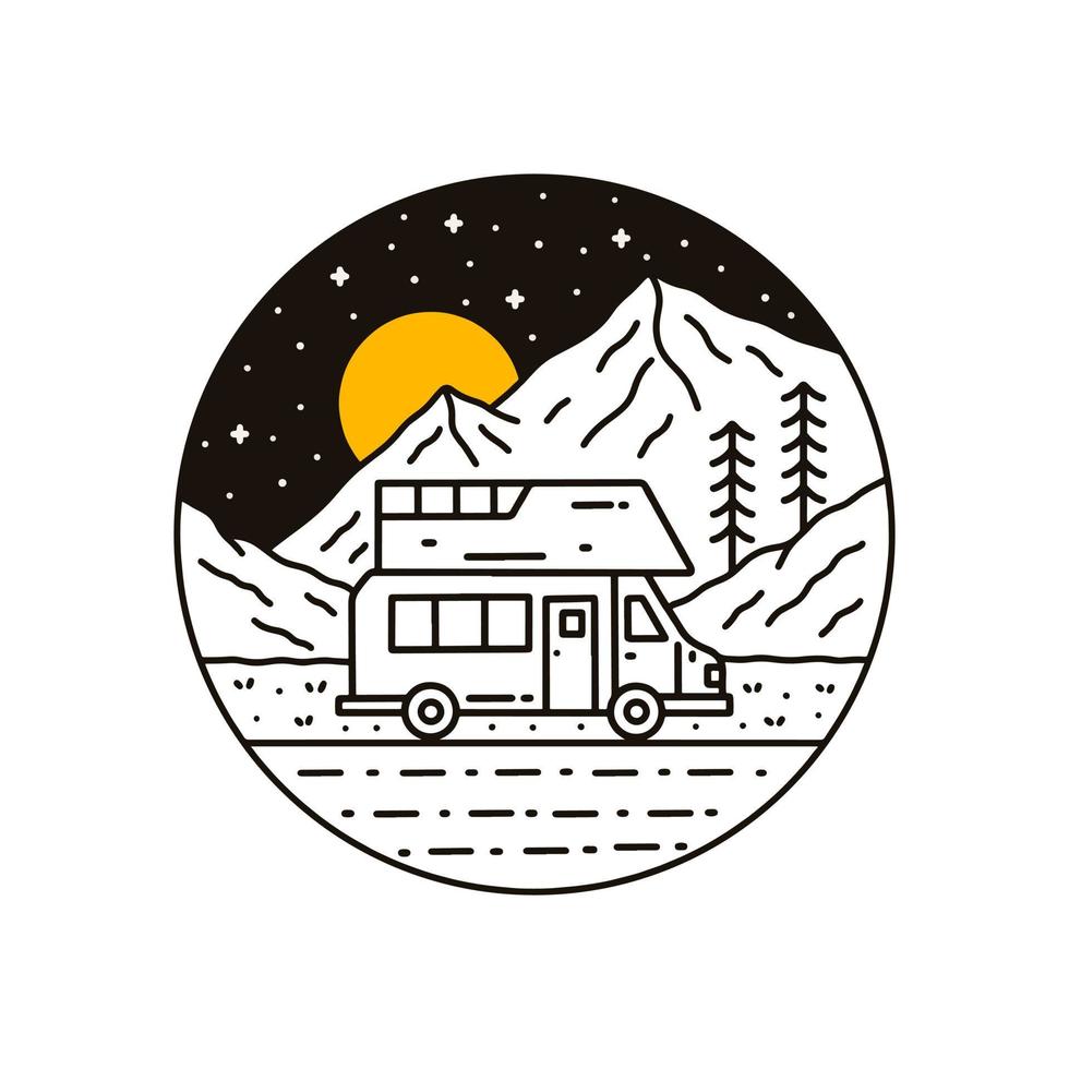 Every journey is the travel to camp mono line design for badge, sticker, patch, t shirt design, etc vector