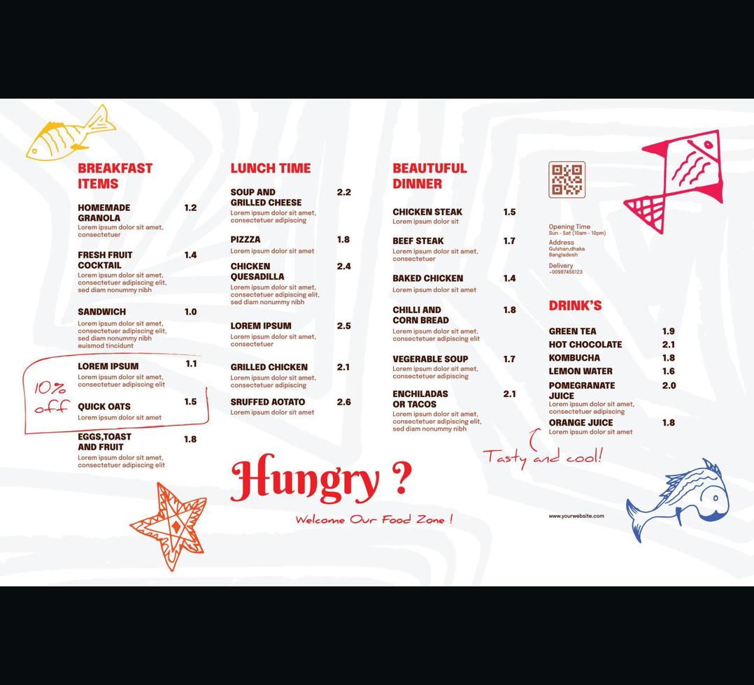 Restaurant cafe menu, template design. Single page food menu template, Vector food menu template