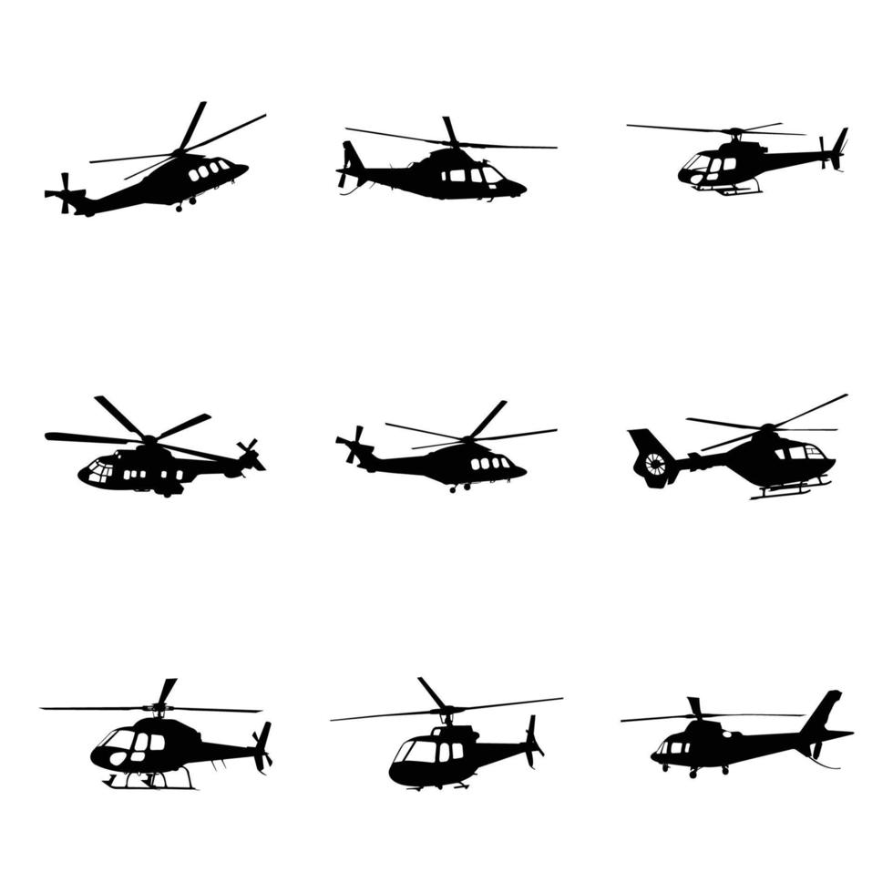 conjunto de helicóptero silueta vector gratis