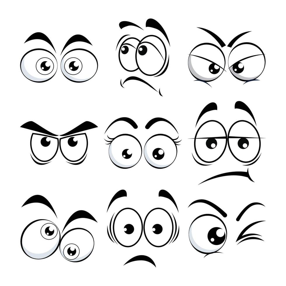 set of angry eyes cartoon vector icon