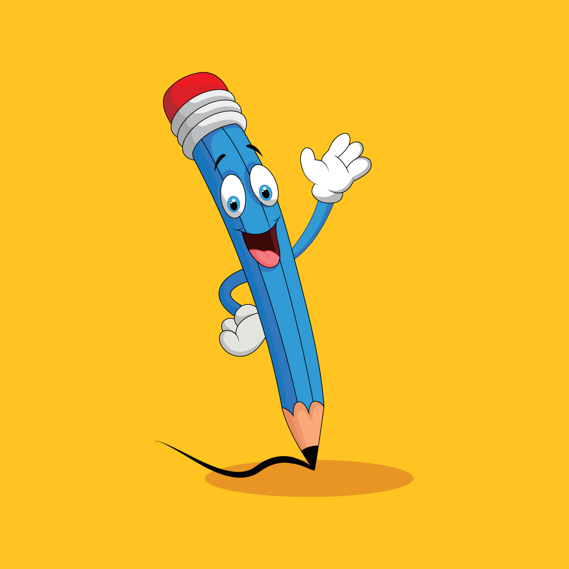 pencil of cartoon character with smile face vector illustration
