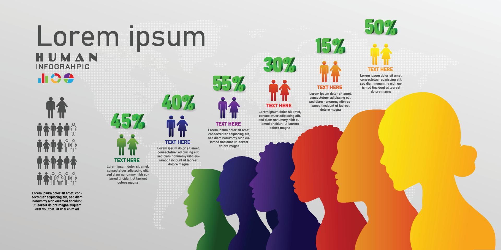 humano recursos infografía vector ilustración con vistoso tema información, Razas trabajo volumen concepto