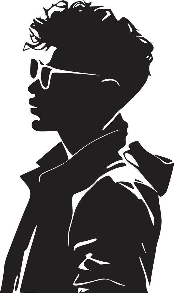 joven hombre con Gafas de sol silueta vector
