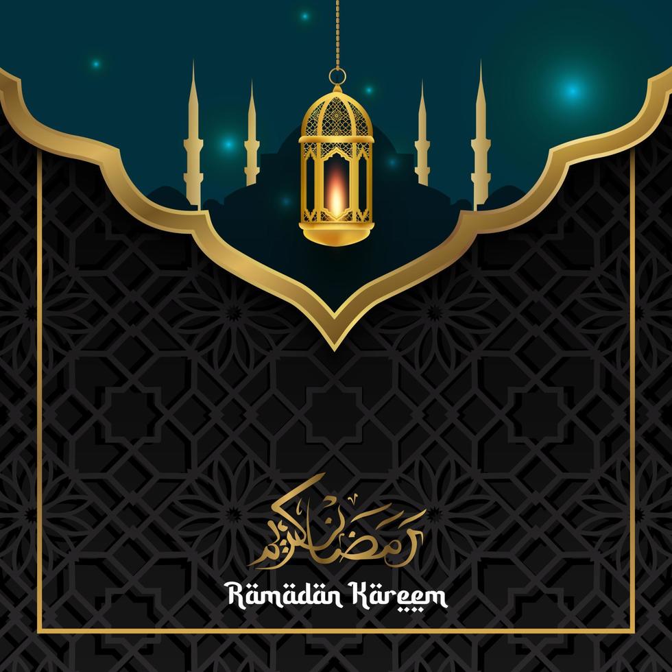 islámico modelo antecedentes saludo Ramadán caligrafía dorado linterna decoración diseño vector