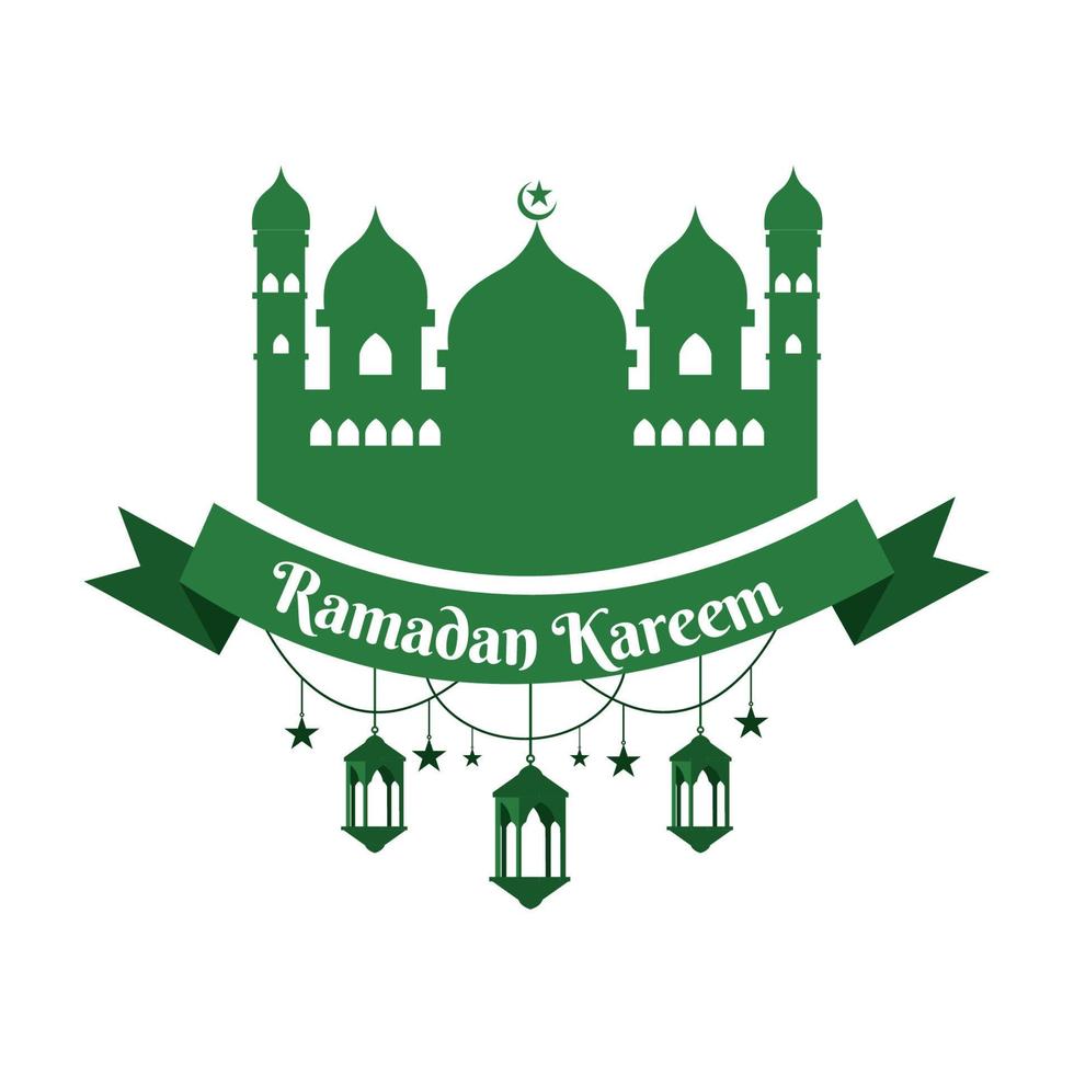 green color mosque silhouette illustration with lantern vector