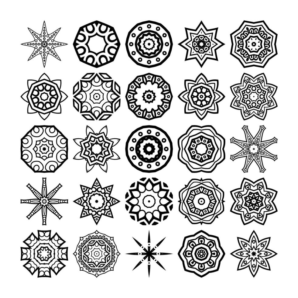 Round ornament set with mandalas. Circle geometric element made in vector. Perfect set for other types of designs, birthdays and other holidays, kaleidoscopes, medals, yoga, india, arabesque vector
