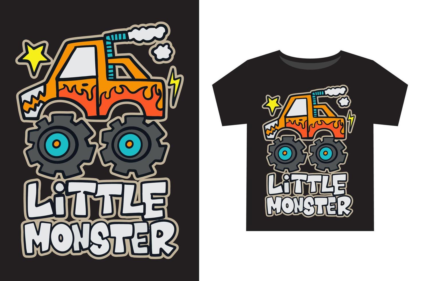 Hand drawn monster car cartoon illustration for kids t shirt design
