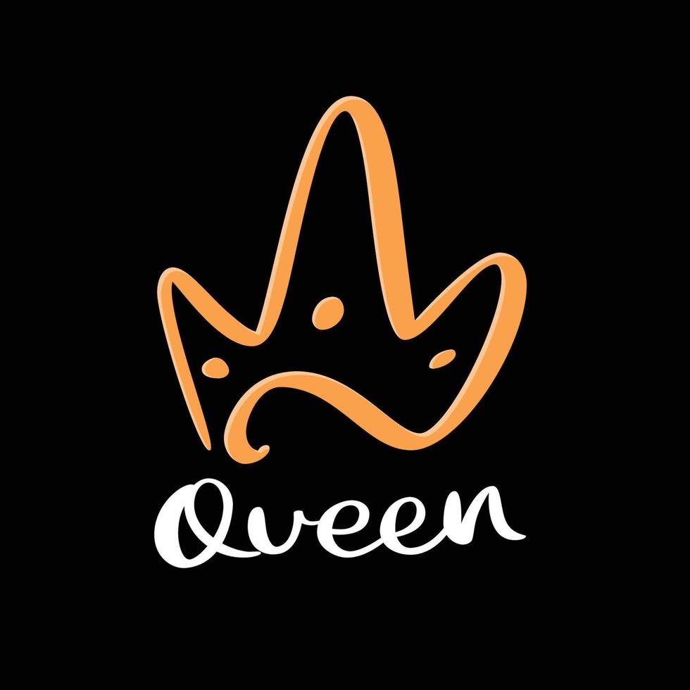 Queen Crown Logo with Gold Color Crown and White Lettering Text on a Black Background vector