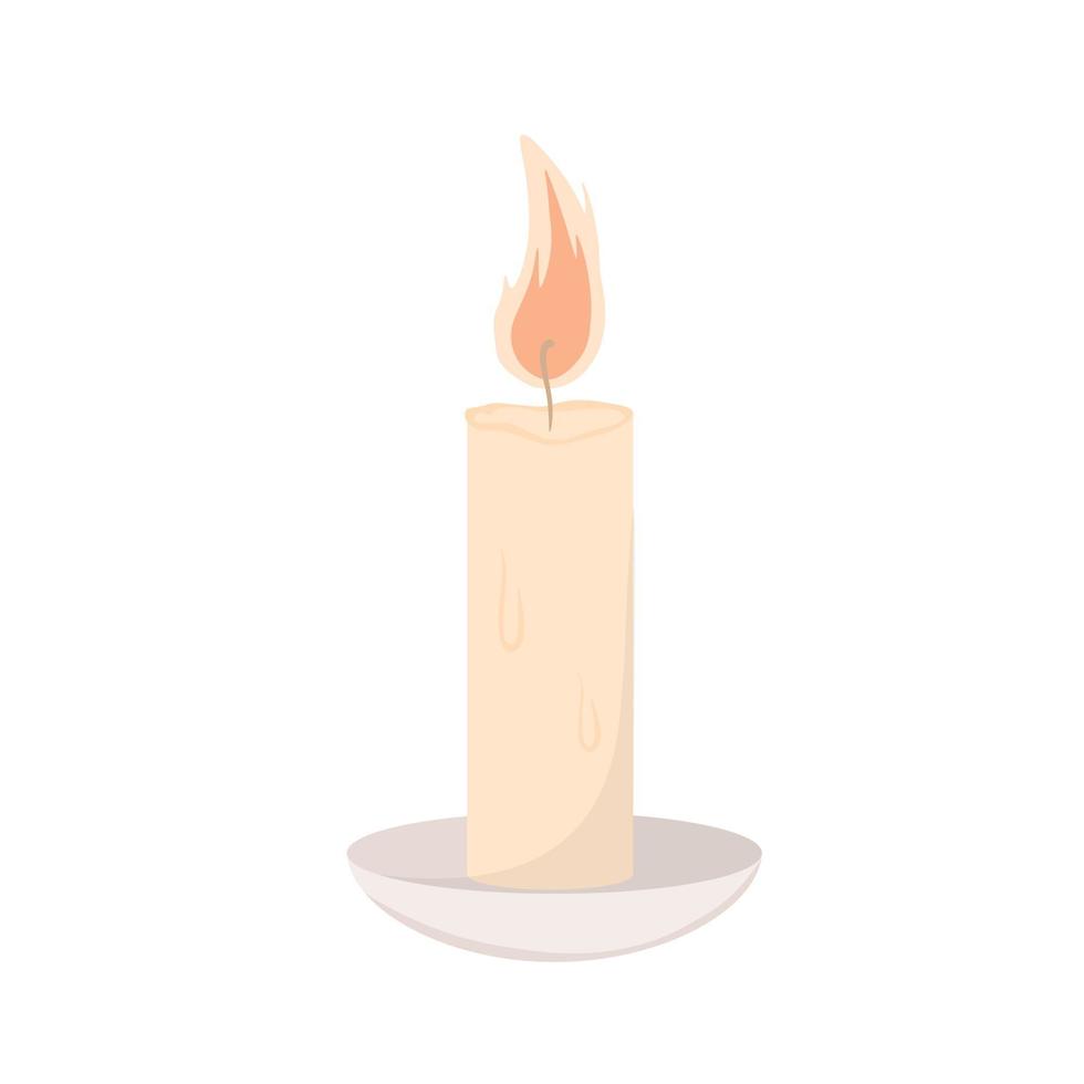 Paraffin candle vector stock illustration. Vintage lighting in the dark. Fire, Flame. isolated on a white background.