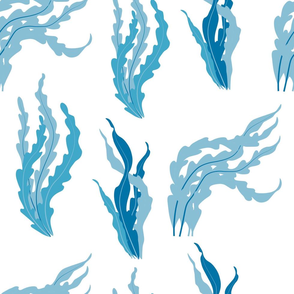 A set of algae. Kelp. Vector stock illustration. Seamless pattern, endless ornament. Aquarium, underwater world. The bottom of the sea.
